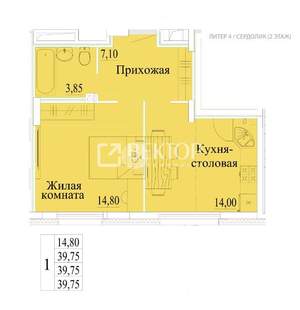 1-к квартира, вторичка, 40м2, 2/14 этаж