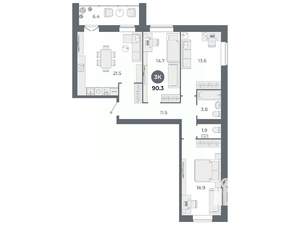 3-к квартира, вторичка, 90м2, 2/9 этаж