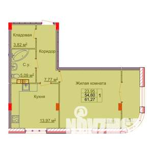 1-к квартира, строящийся дом, 61м2, 10/15 этаж