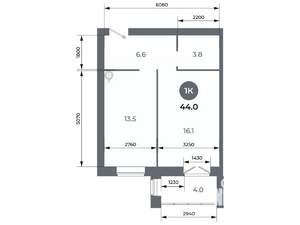 Студия квартира, вторичка, 44м2, 3/9 этаж