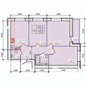 3-к квартира, вторичка, 79м2, 13/14 этаж