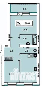 2-к квартира, вторичка, 60м2, 5/9 этаж