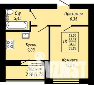 1-к квартира, строящийся дом, 36м2, 9/9 этаж