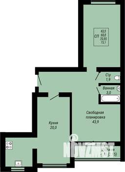 1-к квартира, строящийся дом, 73м2, 5/9 этаж