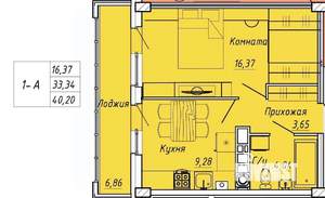 1-к квартира, вторичка, 40м2, 5/9 этаж