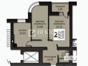 2-к квартира, вторичка, 59м2, 2/10 этаж