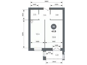 Студия квартира, вторичка, 42м2, 6/9 этаж