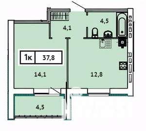 1-к квартира, строящийся дом, 38м2, 1/9 этаж