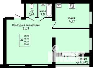1-к квартира, строящийся дом, 77м2, 5/9 этаж