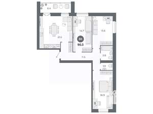3-к квартира, вторичка, 90м2, 1/9 этаж