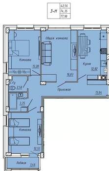 3-к квартира, вторичка, 78м2, 1/9 этаж