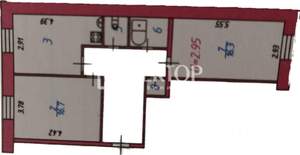 2-к квартира, вторичка, 61м2, 1/3 этаж