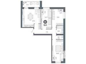3-к квартира, вторичка, 90м2, 7/9 этаж