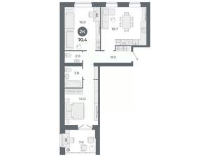 2-к квартира, вторичка, 70м2, 2/9 этаж