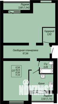 1-к квартира, строящийся дом, 92м2, 1/9 этаж