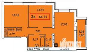2-к квартира, строящийся дом, 66м2, 8/9 этаж