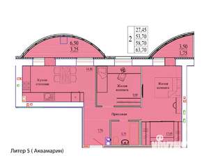 2-к квартира, вторичка, 64м2, 7/9 этаж
