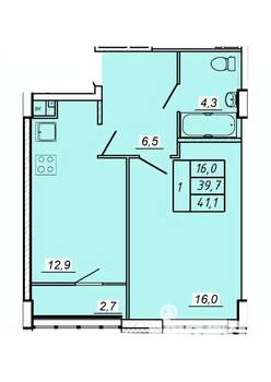 1-к квартира, строящийся дом, 41м2, 1/17 этаж