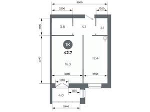 Студия квартира, вторичка, 43м2, 7/9 этаж