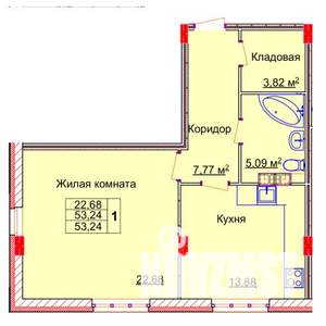 1-к квартира, строящийся дом, 53м2, 2/15 этаж