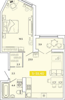 1-к квартира, вторичка, 55м2, 11/14 этаж