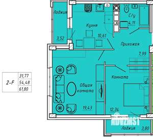 2-к квартира, вторичка, 62м2, 6/9 этаж