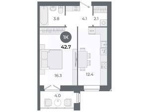Студия квартира, вторичка, 43м2, 6/9 этаж