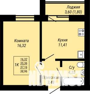 1-к квартира, строящийся дом, 39м2, 6/9 этаж