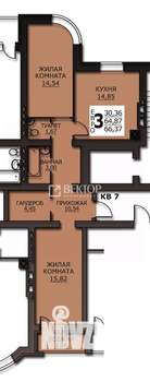 3-к квартира, вторичка, 66м2, 3/10 этаж