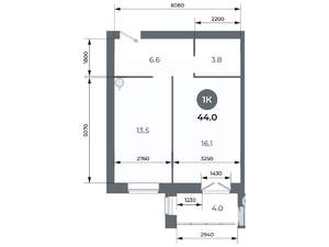 Студия квартира, вторичка, 44м2, 7/9 этаж