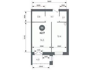 Студия квартира, вторичка, 43м2, 8/9 этаж