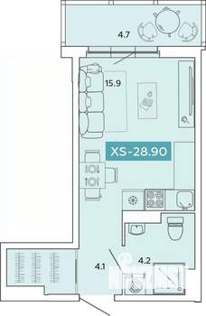 1-к квартира, строящийся дом, 29м2, 2/14 этаж