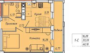 1-к квартира, вторичка, 40м2, 9/9 этаж
