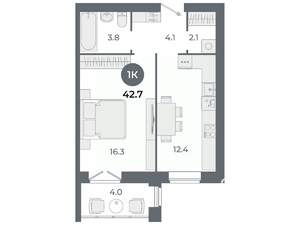 Студия квартира, вторичка, 43м2, 8/9 этаж