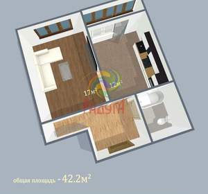 1-к квартира, вторичка, 42м2, 1/10 этаж