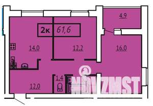 2-к квартира, строящийся дом, 62м2, 7/9 этаж