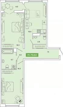 2-к квартира, строящийся дом, 80м2, 2/14 этаж