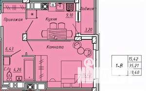 1-к квартира, вторичка, 38м2, 4/9 этаж