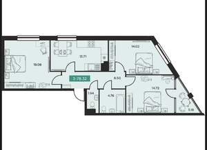 3-к квартира, вторичка, 78м2, 8/14 этаж