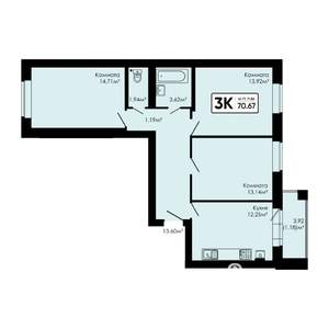 3-к квартира, вторичка, 71м2, 2/4 этаж