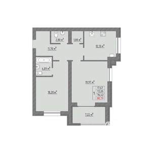 2-к квартира, строящийся дом, 78м2, 2/9 этаж