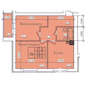 2-к квартира, вторичка, 56м2, 12/14 этаж