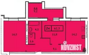 2-к квартира, строящийся дом, 62м2, 3/10 этаж