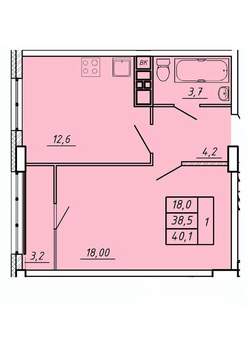 1-к квартира, строящийся дом, 40м2, 17/17 этаж