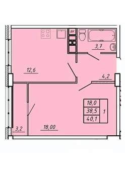 1-к квартира, строящийся дом, 40м2, 7/17 этаж