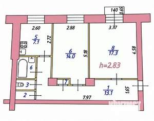 2-к квартира, вторичка, 57м2, 5/5 этаж