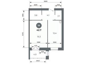 Студия квартира, вторичка, 43м2, 9/9 этаж