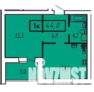 1-к квартира, строящийся дом, 44м2, 5/9 этаж