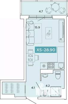 1-к квартира, строящийся дом, 29м2, 4/14 этаж