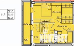 1-к квартира, вторичка, 40м2, 4/9 этаж